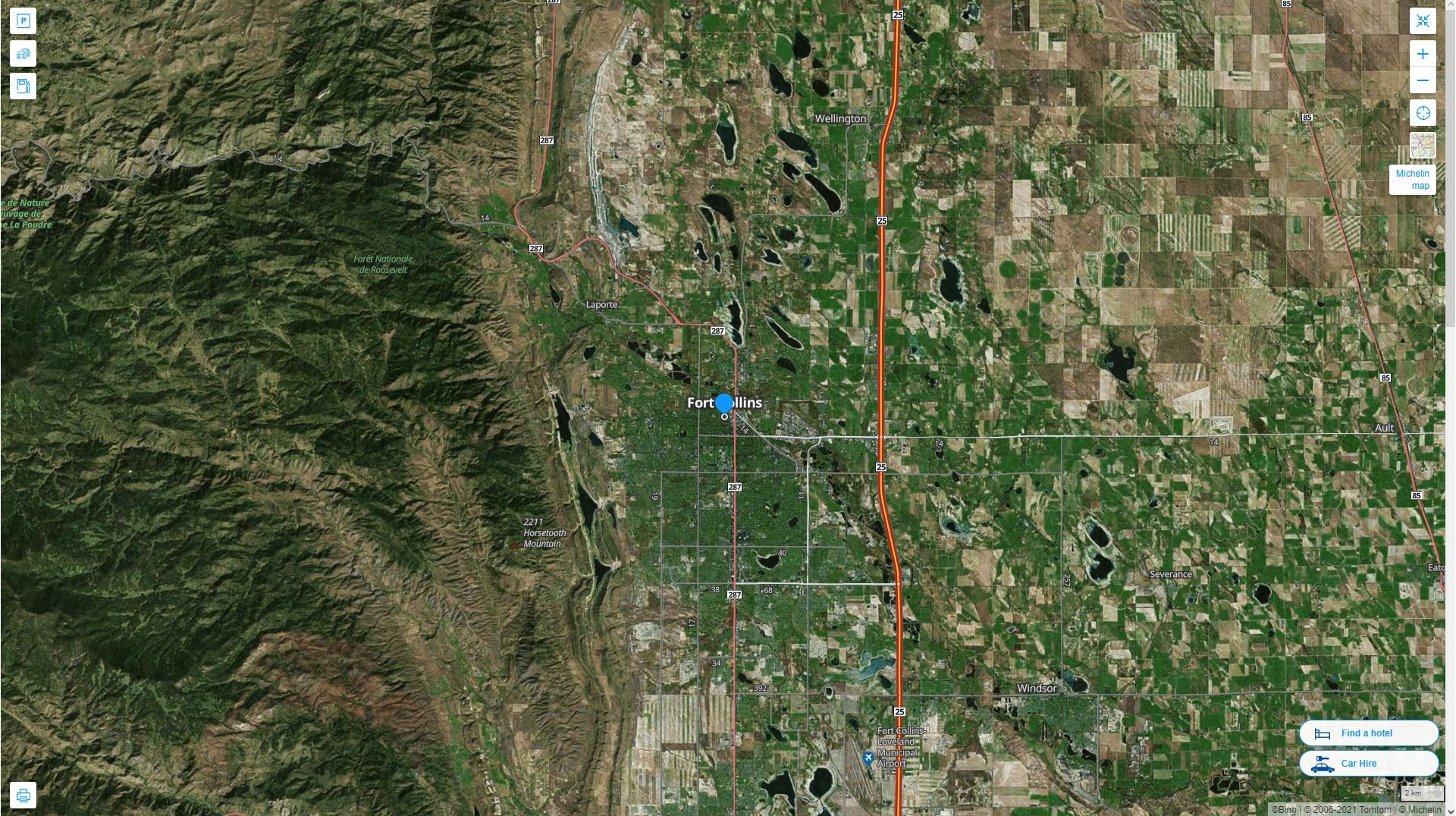 Fort Collins Colorado Highway and Road Map with Satellite View